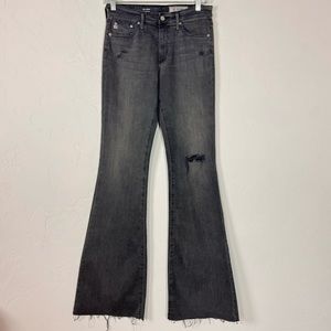 AG Adriano Goldschmied Jeans The‎ Janis High Rise Flare Gray Solid Raw Hem Knit